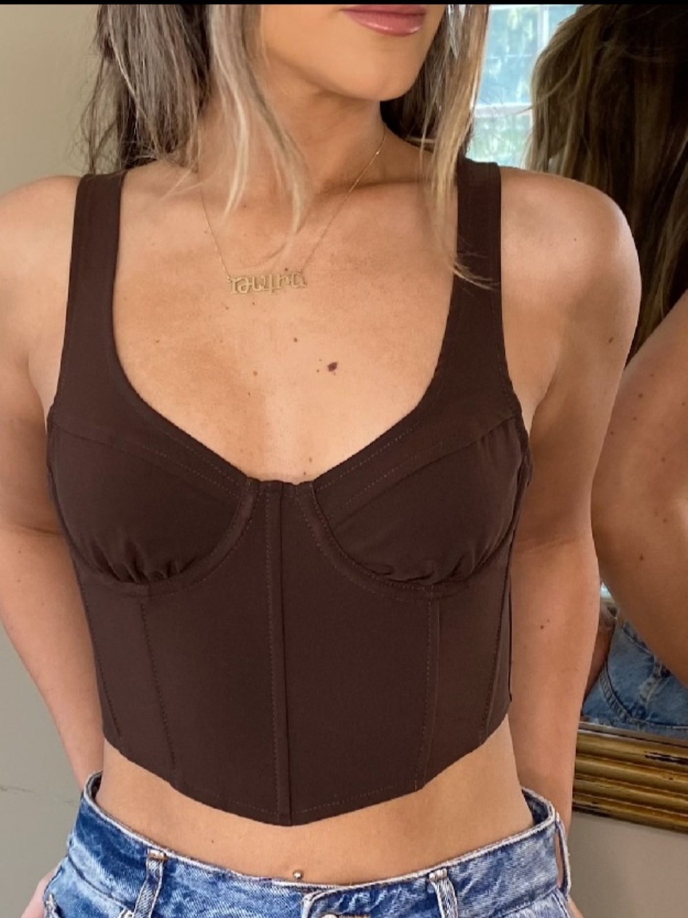 Taleen Brown Corset Bustier Top in Brown